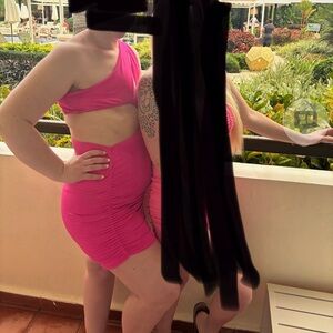 Hot Pink Ruched Bodycon Dress - One-Shoulder and Strapless Styles